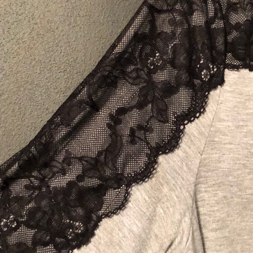 Ruff Hewn Gray Black Lace Sleeves Shirt L - Picture 5 of 6